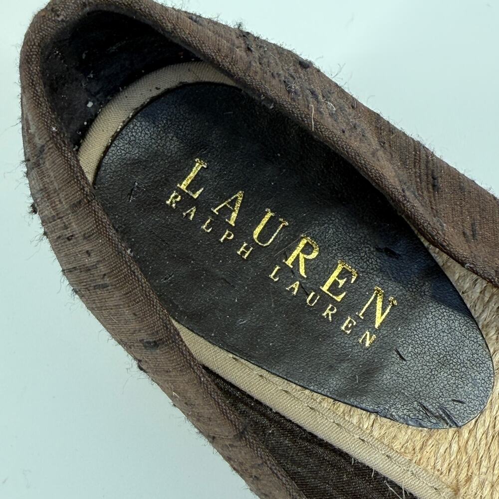 Ralph Lauren Women’s Pumps 7.5 Brown Espadrille Wedge Heel Peep Toe Summer Retro - Picture 6 of 12